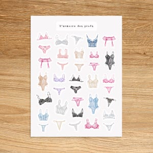 LINGERIE Planner Stickers, Lace Stickers, Woman Lingerie Stickers, Feminine Underwear Stickers