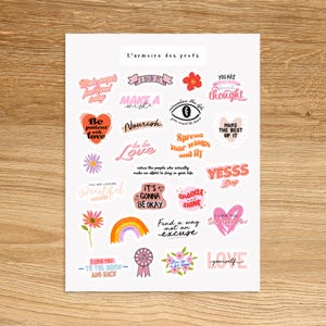AFFIRMATION Theme Sticker Sheet / Selfcare Positive Quotes Sticker Pack / Inspirational Wellness Stickers for Journal and Planners