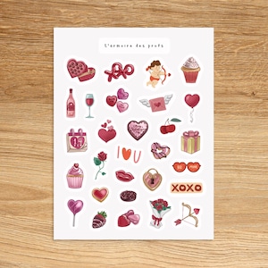 VALENTINE'S DAY Theme Sticker Sheet / Heart Planner Stickers / Holiday Stickers