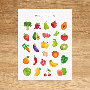 FRUIT & VEGETABLE Theme Sticker Sheet, Fruit and Veggie Sticker Sheet, Garden Stickers