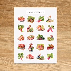 RHUBARB Food Planner Stickers, Watercolor Summer Vegetable Fruit Food Stickers