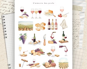 Wine and Cheese Stickers, Vineyard Stickers, Winery Journal Stickers, Scrapbook Stickers, Charcuterie Stickers
