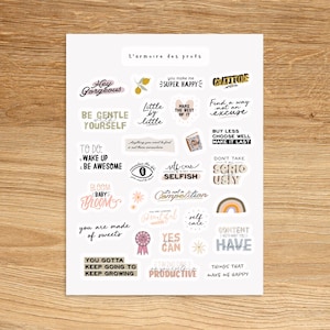 AFFIRMATION Theme Sticker Sheet / Selfcare Positive Quotes Sticker Pack / Inspirational Wellness Stickers for Journal and Planners