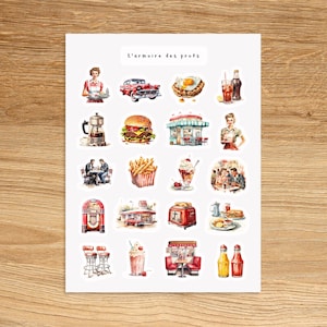 AMERICAN DINER Retro Stickers for Planner Journal Notebook, Vintage Groovy Stickers, Old School 70's Decorative Stickers