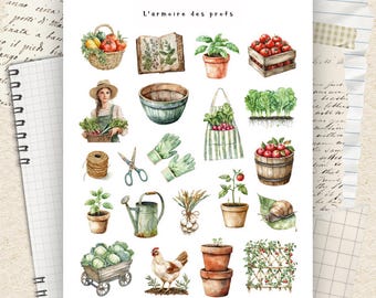 GARDEN Theme Sticker Sheet, Gardening Flowers Planner Stickers, Spring Cottage Home Vegetables Stickers for Planner & Journal Sticker Sheet