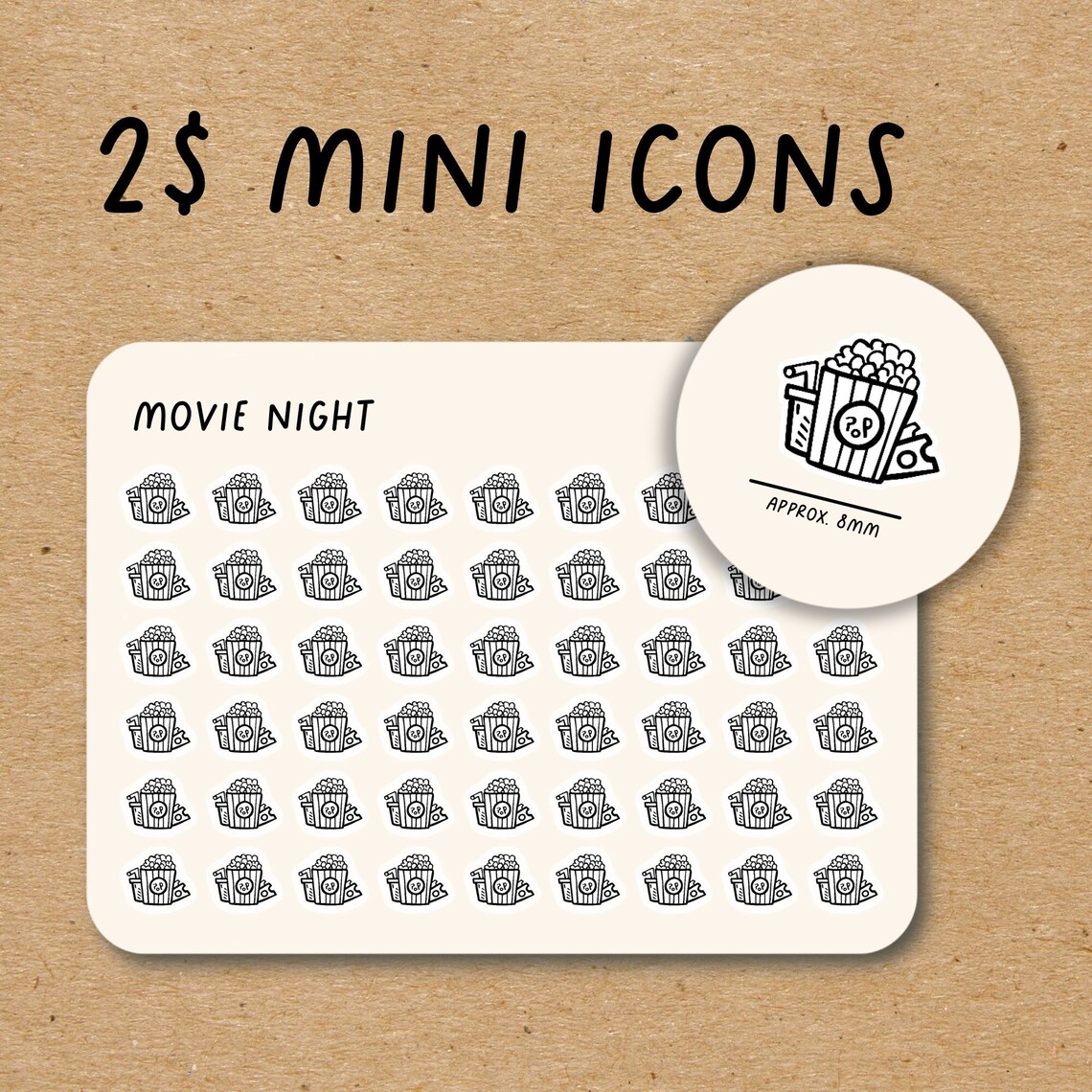 CINEMA Mini Icon Stickers / Movie Night Minimal Functional | Etsy