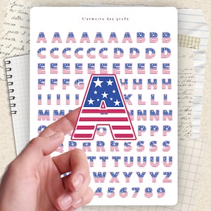 USA Alphabet Stickers, American Flag Letter Stickers, Patriotic Stickers, Travel Journal Stickers, Scrapbook Stickers, A-Z Alphabet