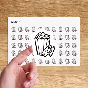 CINEMA Mini Icon Stickers / Movie Night Minimal Functional Planner Stickers / Popcorn Minimalist Stickers