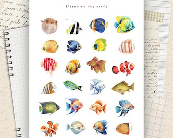 Tropical Fish Stickers, Aquarium Planner Stickers, Colorful Fish Sticker Sheet, Ocean Journal Stickers