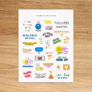 AFFIRMATION Theme Sticker Sheet / Selfcare Positive Quotes Sticker Pack / Inspirational Wellness Stickers for Journal and Planners