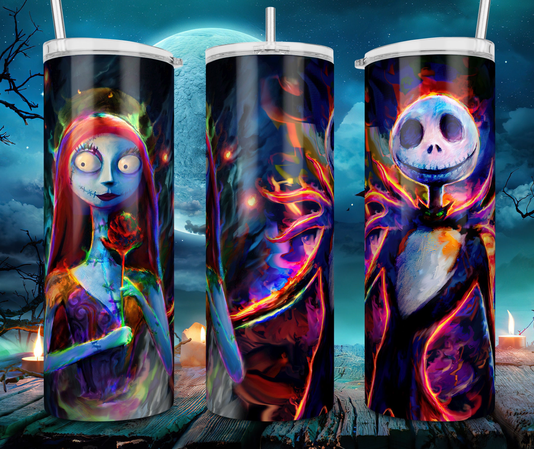 Jack Sally Nightmare Before Christmas 20oz Skinny Tumbler Design - Su…