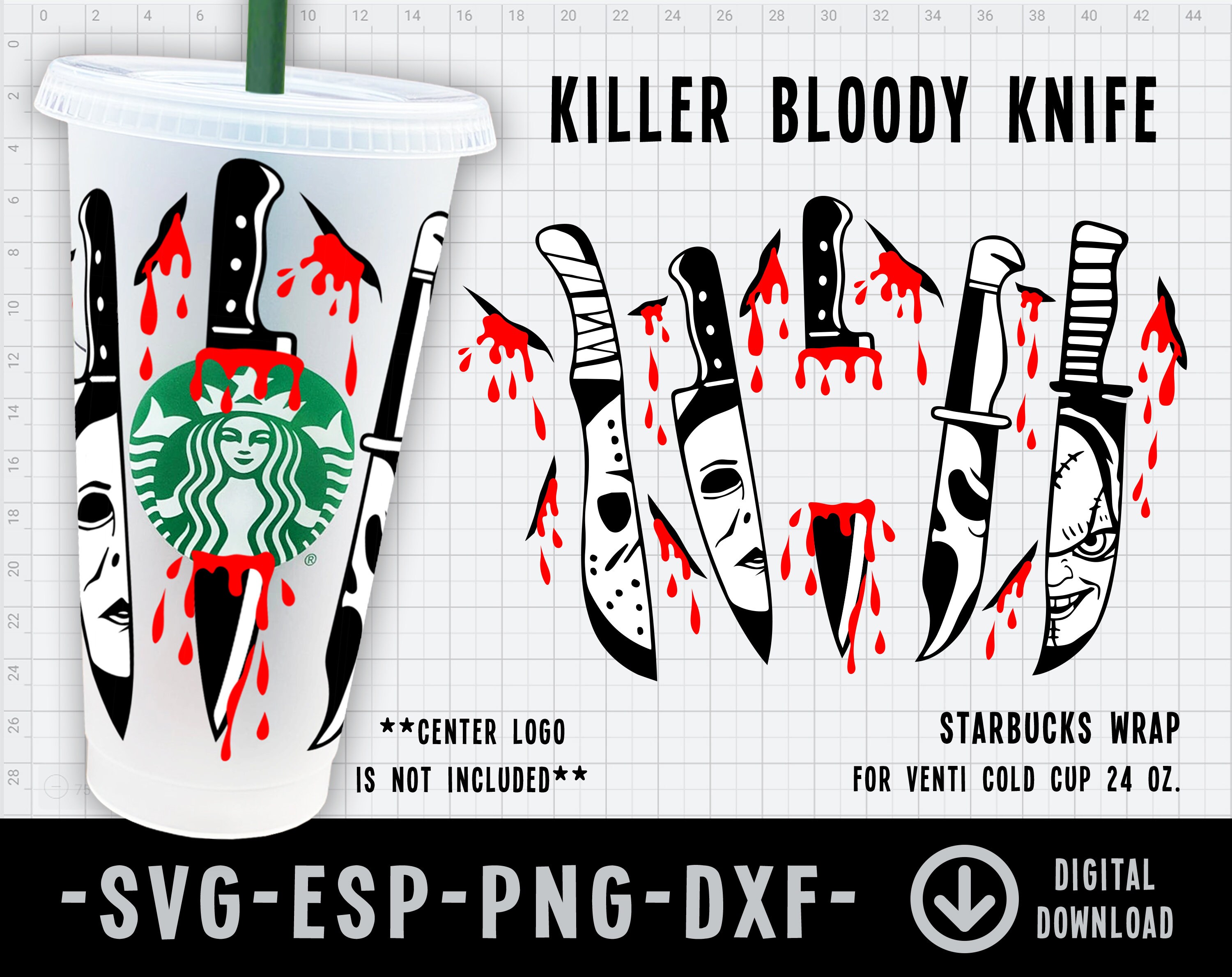 Killer Bloody Knife Starbucks Cold Cup SVG, Full Wrap for Starbucks V…