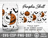 Pumpkin Skull Coffee Glass Wrap Svg, 16oz Libbey Full Wrap Svg, Files for Cricut other e-cutters