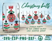 Christmas balls Coffee Glass Wrap Svg, 16oz Libbey Full Wrap Svg, Files for Cricut other e-cutters