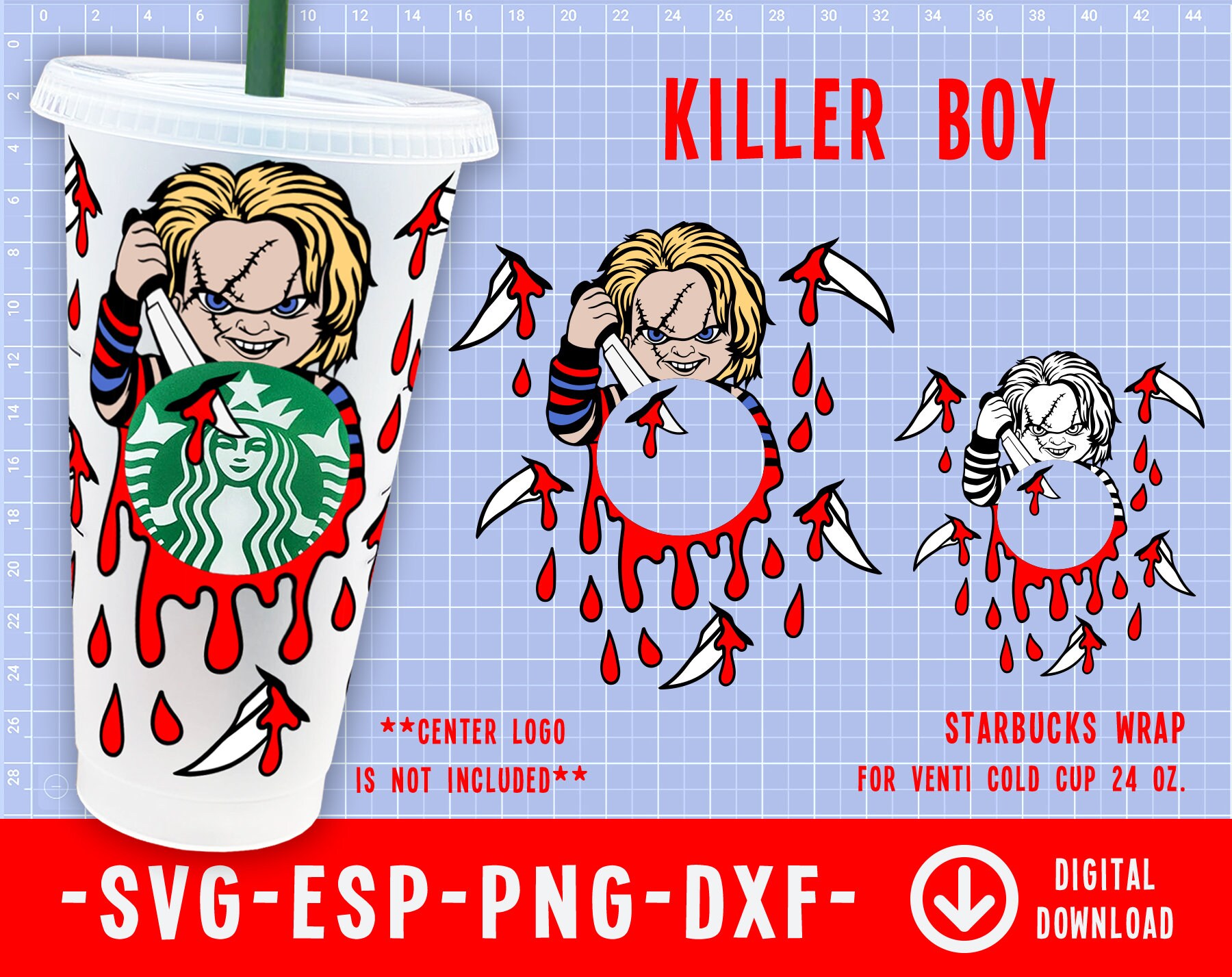 Killer Boy Starbucks Cold Cup SVG, Full Wrap for Starbucks Venti Cold…