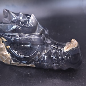 Dark Volcanic Agate Dragon Head Carving 613g 5.2&quot;