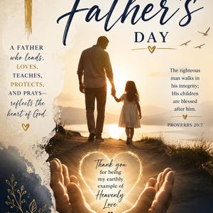 Christian Happy Father’s Day Card from Daughter | Faith Inspired Greeting Card | Spiritual Dad Card |Proverbs 20:7 Scripture Card