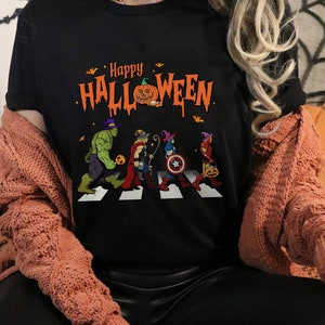 Avengers Superhero Halloween Shirt, Iron Man, Captain America, Thor, Hulk, Avengers Abbey Road Halloween Shirt, Happy Halloween Shirt