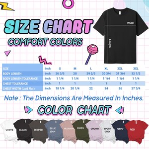 a t - shirt size chart with different colors
