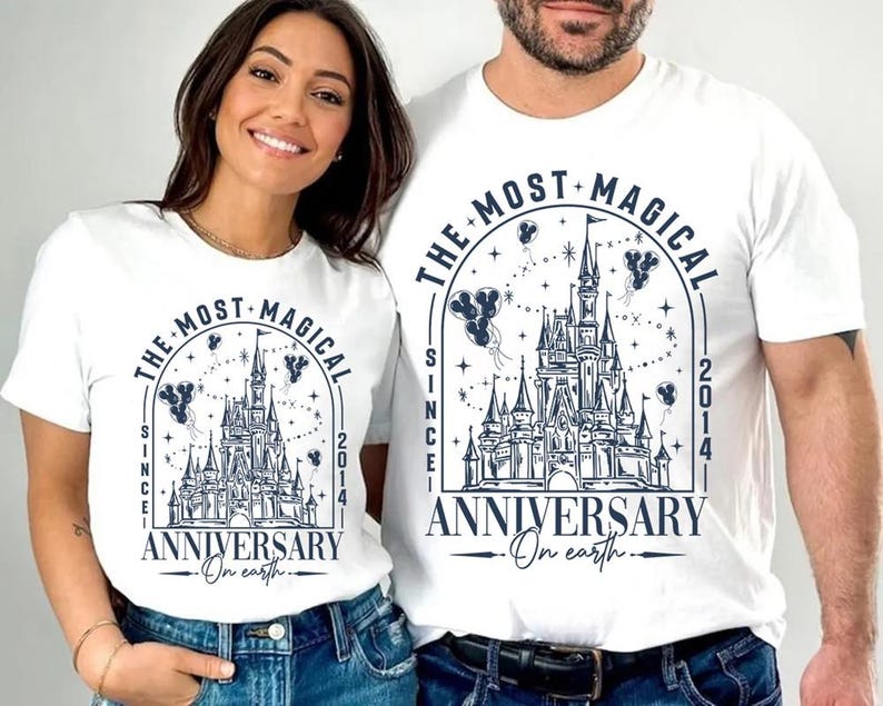 Personalized Magical Anniversary Shirt, Disneyland Couple Vacation Tee, Disneyworld Castle Celebrating Shirt, Disneyland Wedding Anniversary image 1