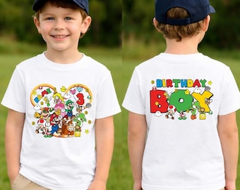 Customize Name and Age Super Mario Birthday Boy Shirt, Mario Birthday Party Shirt, Personalized Mario Family Matching Tee, Birthday Boy Gift