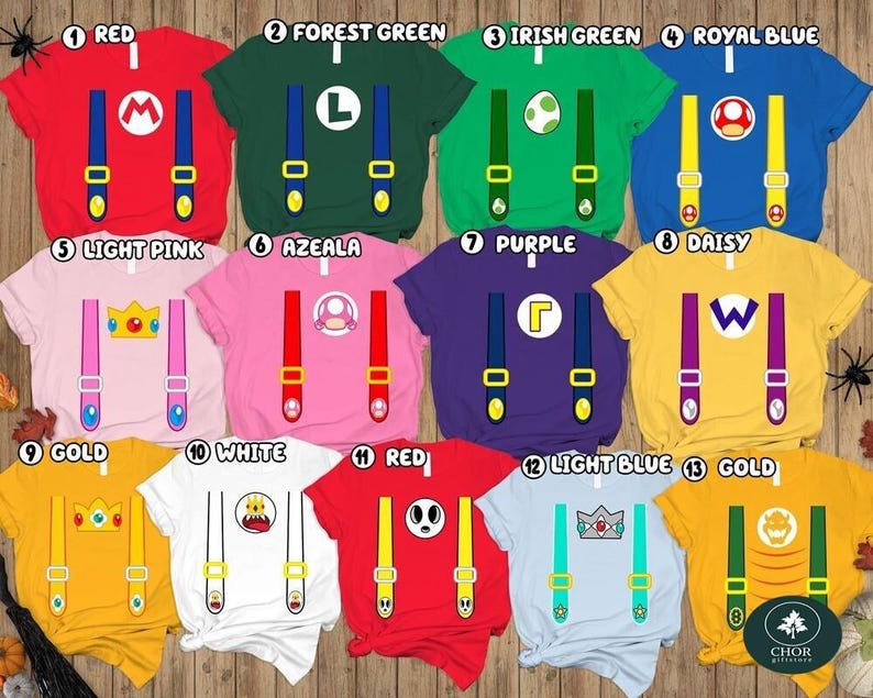 Mario Family Matching Costume Shirts, Yoshi Princess Peach Bowser Luigi Shirt, Princess Costume, Super Mario Family Halloween Costume Shirts image 3