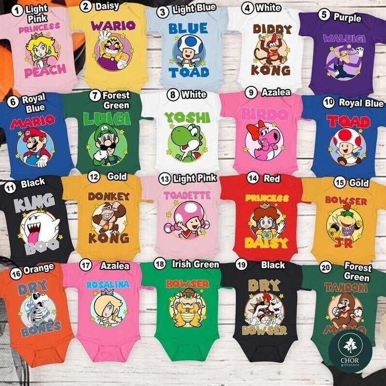 Super Mario Costume Family Matching Shirt, Halloween Super Mario Family Shirt, Mario Group Costume Bros Luigi Yoshi Peach Bowser Toad Shirt image 2