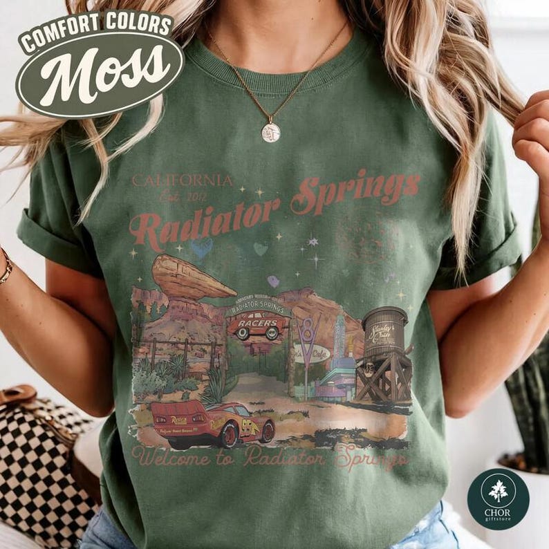 Vintage Radiator Springs Comfort Colors Shirt, Pixar Lightning McQueen Tee, Pixar Cars Family Shirts, Disney;and Family Vacation Shirt image 6