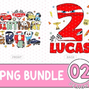 Cumpleaños de Cars personalizado para niño Png, Cumpleaños de Disneyland Png, Rayo Mcqueen y Tow Mater Png, Cumpleaños familiar de Cars Png, Descarga digital