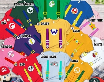 Mario Family Matching Costume Shirts, Yoshi Princess Peach Bowser Luigi Shirt, Princess Costume, Super Mario Family Halloween Costume Shirts