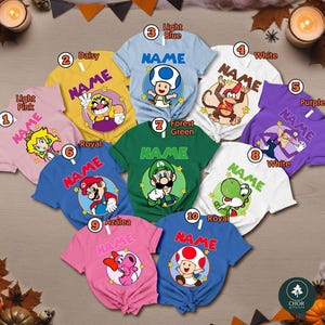 Personalized Super Mario Halloween Costume Shirts, Gaming Matching Family T-Shirt, Mario Game Custom T-Shirt, Custom Mario Characters Shirt image 2