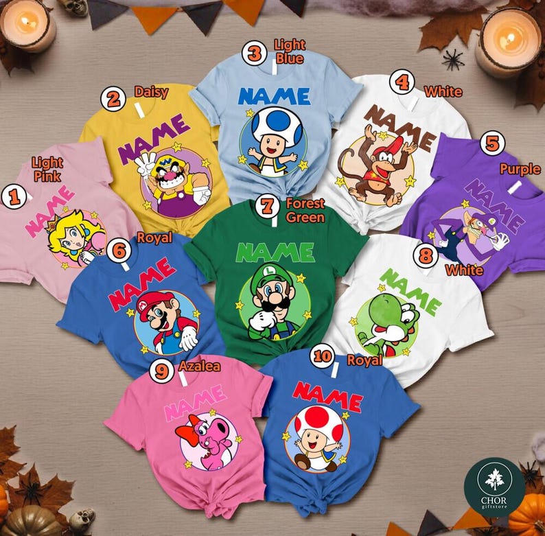 Personalized Super Mario Halloween Costume Shirts, Gaming Matching Family T-Shirt, Mario Game Custom T-Shirt, Custom Mario Characters Shirt image 2