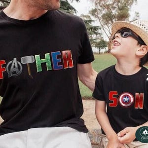 Avengers Father And Son Shirt, Superhero Dad And Son Matching Tee, Daddy And Me Shirts, Captain America, Fathor, Fathers Day Gifts afbeelding 1