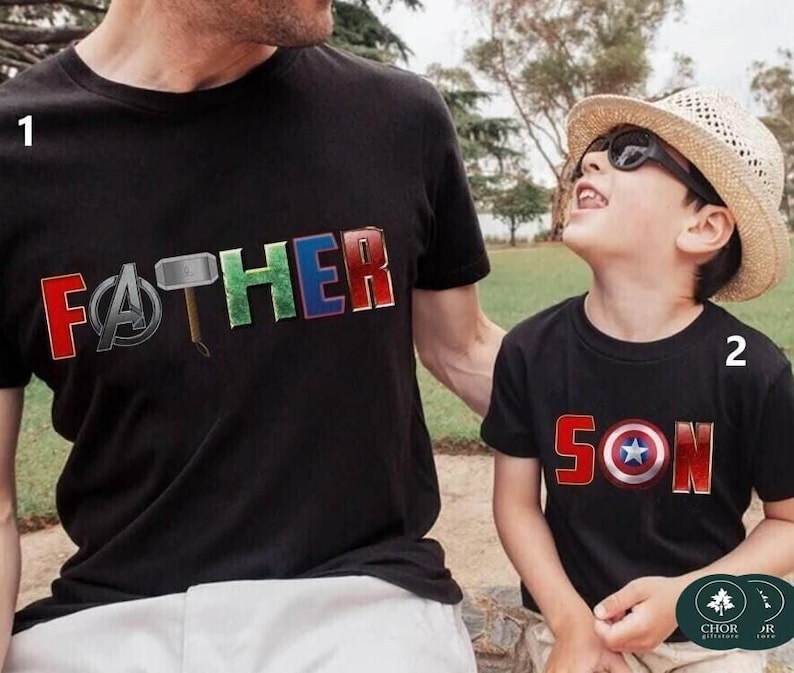 Avengers Father And Son Shirt, Superhero Dad And Son Matching Tee, Daddy And Me Shirts, Captain America, Fathor, Fathers Day Gifts afbeelding 1