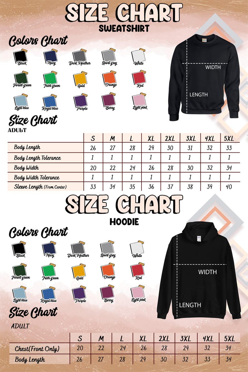 the size chart for a sweatshirt with measurements