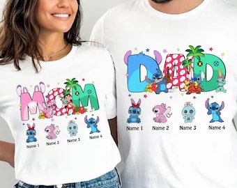 Personalized Disneyland Stitch Dad Mom Shirt, Disneyland Lilo Stitch Dad Mom Shirt, WDW Stitch Family Vacation Shirt, Fathers Day Gifts