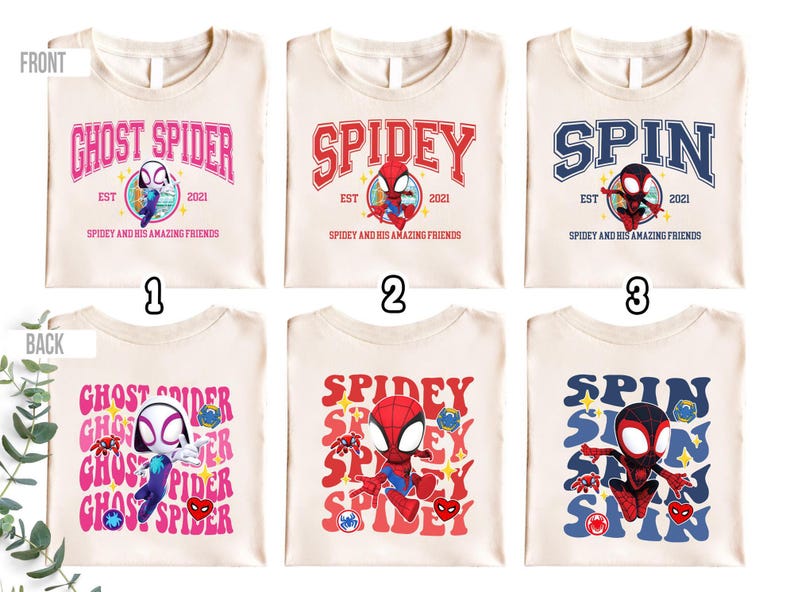 Camiseta de Spidey y sus increíbles amigos, camiseta a juego de Ghost Spider Spin, camiseta familiar a juego, camiseta de Spiderman, camiseta de superhéroe de los Vengadores imagen 2