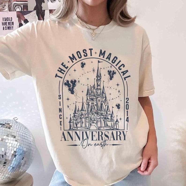 Personalized Magical Anniversary Shirt, Disneyland Couple Vacation Tee, Disneyworld Castle Celebrating Shirt, Disneyland Wedding Anniversary image 5