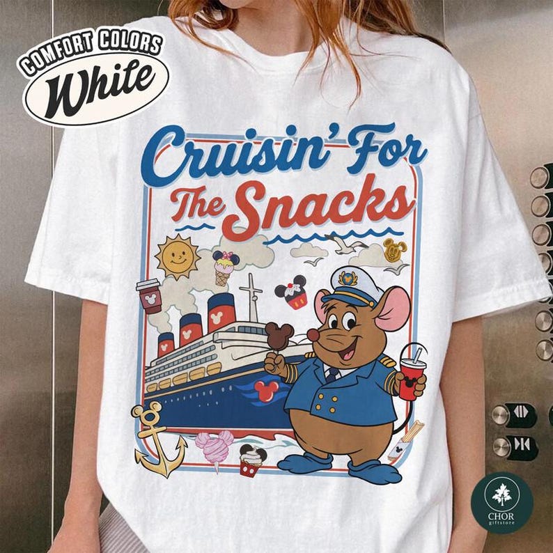 Funny Gus Gus Jaq Cruising For The Snacks Disneyland Cruise Comfort Color Gus Shirt, Disneyland Travel Shirt, Disneyland Trip 2026 Tee zdjęcie 1