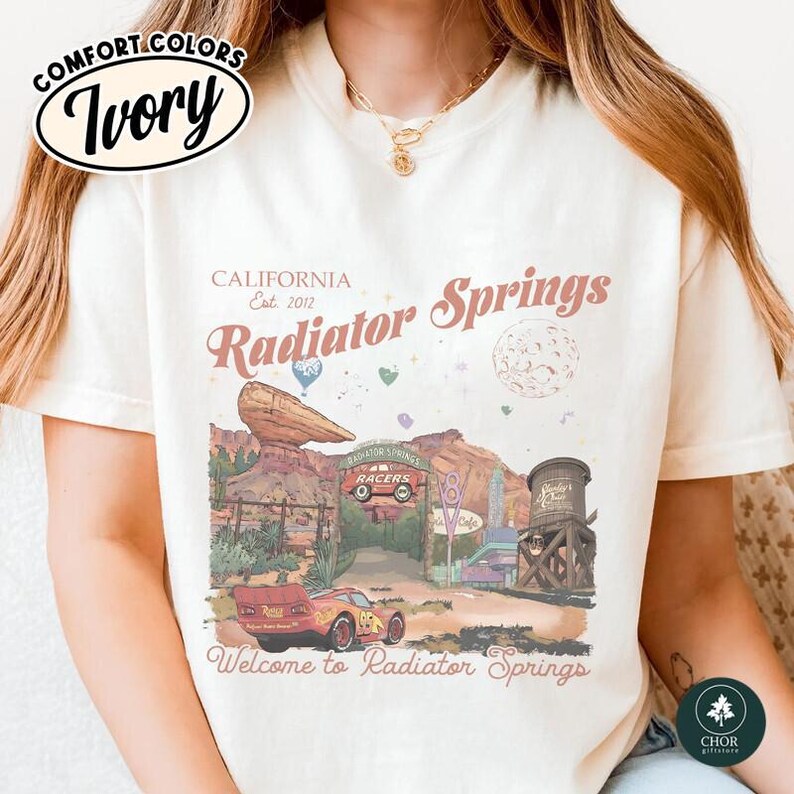 Vintage Radiator Springs Comfort Colors Shirt, Pixar Lightning McQueen Tee, Pixar Cars Family Shirts, Disney;and Family Vacation Shirt image 5