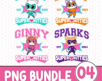 Junior Super Kitties Png, SuperKitties Character Png, Buddy Cat, Bitsy Cat, Ginny Cat, Sparks Cat, Birthday Gifts, Digital Download