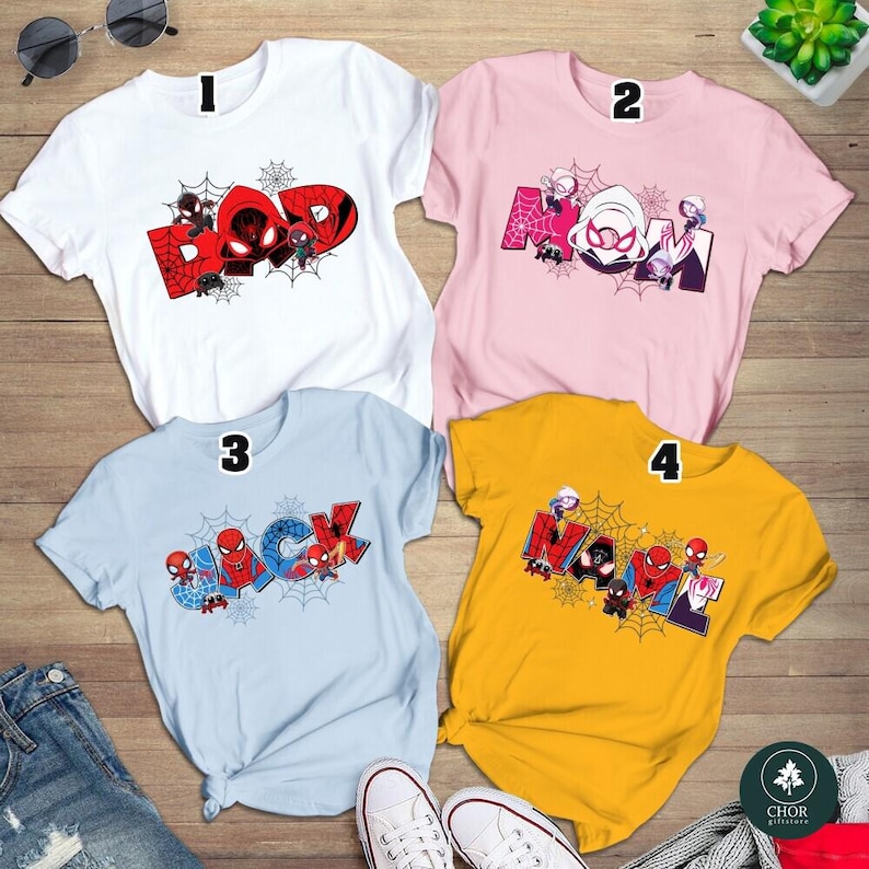 Camiseta personalizada a juego para la familia de Spidey y sus increíbles amigos, camiseta temática de Spiderman, camiseta para fiesta de héroes, regalo de cumpleaños de Spidey imagen 1