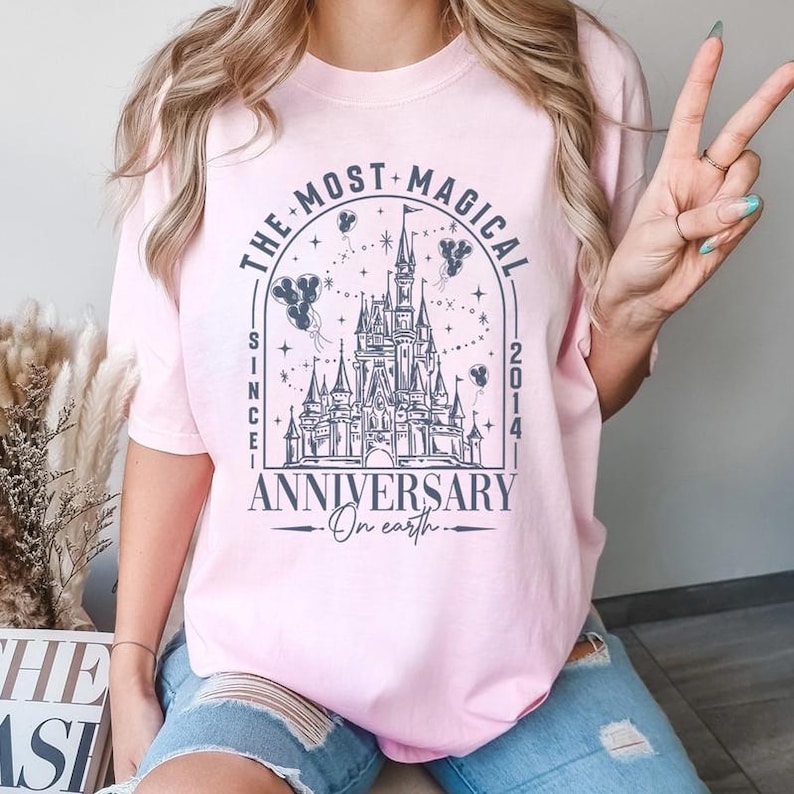 Personalized Magical Anniversary Shirt, Disneyland Couple Vacation Tee, Disneyworld Castle Celebrating Shirt, Disneyland Wedding Anniversary image 3