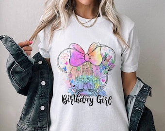Minnie Birthday Girl Shirt, Minnie Birthday Shirt, Watercolor Minnie Mouse Shirt, Family Birthday Trip Shirt, Birthday Gift, Magic Kingdom