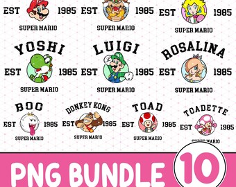 Super Mario Characters Group Png, Mario Family Png, Gamer Png, Mario Luigi Rosalina Princess Peach, Party Png, Family Trip, Digital Download