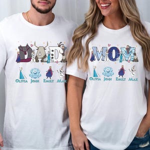 Custom Dad Mom Frozen Mother Day T-shirt, Elsa and Anna Family Tee, Princess Mom Dad Gift, Castle Birthday Girl T-Shirt, Olaf Birthday Shirt zdjęcie 1