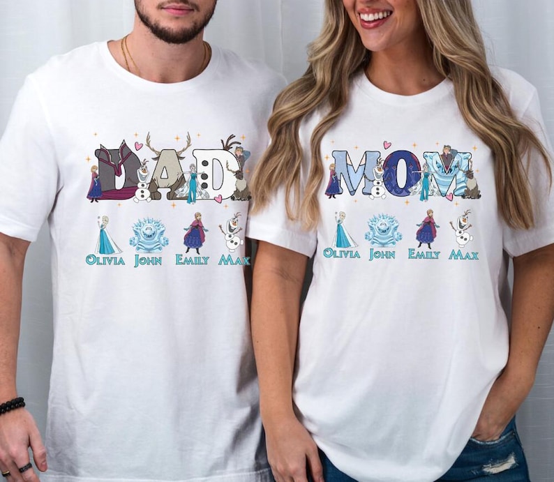 Custom Dad Mom Frozen Mother Day T-shirt, Elsa and Anna Family Tee, Princess Mom Dad Gift, Castle Birthday Girl T-Shirt, Olaf Birthday Shirt zdjęcie 1