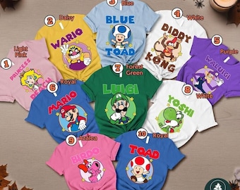 Personalized Super Mario Costume Family Shirt, Halloween Super Mario Family, Mario Group Costume Bros Luigi Yoshi Peach Bowser Toad Shirt