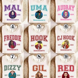 Comfort Colors Descendants Movie Characters Group Shirt, Malefiz Evie Shirt, Disneyland Family Vacation, DisneyWorld Trip Squad Tees