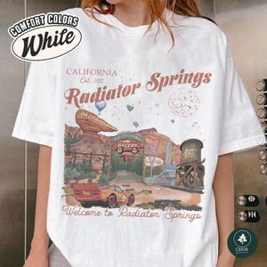 Vintage Radiator Springs Comfort Colors Shirt, Pixar Lightning McQueen Tee, Pixar Cars Family Shirts, Disney;and Family Vacation Shirt image 1